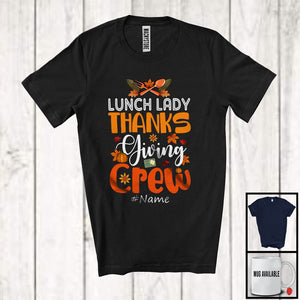 MacnyStore - Personalized Custom Name Lunch Lady Thanksgiving Crew; Lovely Autumn Leaves Pumpkin T-Shirt