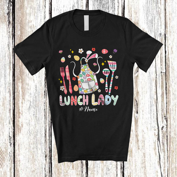 MacnyStore - Personalized Custom Name Lunch Lady; Colorful Easter Flowers Bunny; Proud Jobs Family Group T-Shirt