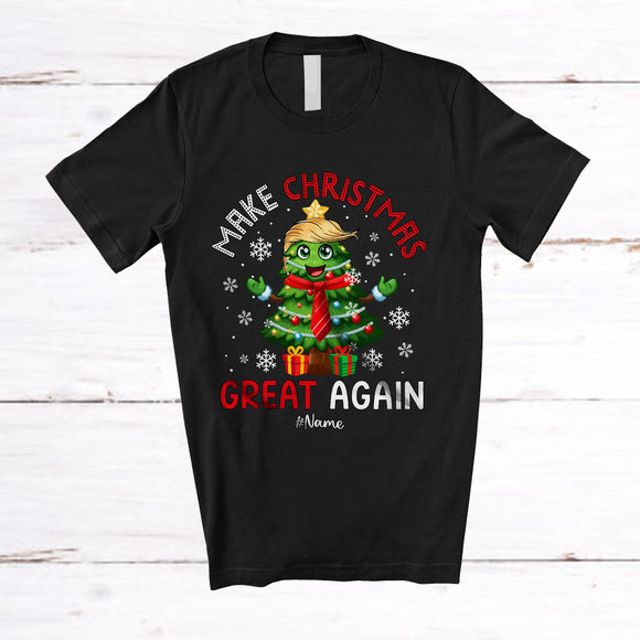 MacnyStore - Personalized Custom Name Make Christmas Great Again; Amusing X-mas Tree Trump Back 2024; Family T-Shirt