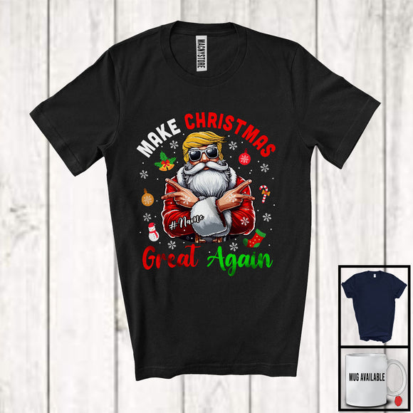 MacnyStore - Personalized Custom Name Make Christmas Great Again; Humorous Santa American President Hair T-Shirt