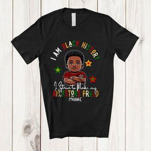 MacnyStore - Personalized Custom Name Make My Ancestors Proud; Lovely Black History Month Boys Afro T-Shirt