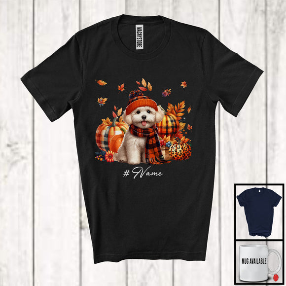 MacnyStore - Personalized Custom Name Maltipoo Plaid Pumpkins; Thanksgiving Fall Leaves; Family T-Shirt