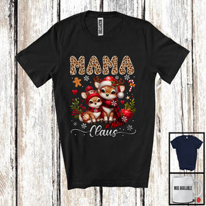 MacnyStore - Personalized Custom Name Mama Claus; Adorable Christmas Leopard Plaid Reindeer; Family T-Shirt