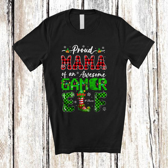 MacnyStore - Personalized Custom Name Mama Of An Awesome Gamer Elf; Proud Mother's Day Christmas Plaid T-Shirt