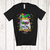 MacnyStore - Personalized Custom Name Mardi Gras Mask Cat Face; Joyful Parades Jester Hat Beads T-Shirt