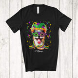 MacnyStore - Personalized Custom Name Mardi Gras Mask Chihuahua Face; Joyful Parades Jester Hat Beads T-Shirt