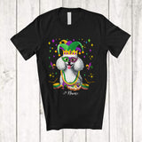 MacnyStore - Personalized Custom Name Mardi Gras Mask Poodle Face; Joyful Parades Jester Hat Beads T-Shirt