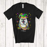 MacnyStore - Personalized Custom Name Mardi Gras Mask Samoyed Face; Joyful Parades Jester Hat Beads T-Shirt