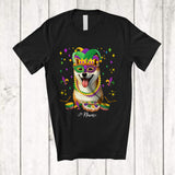 MacnyStore - Personalized Custom Name Mardi Gras Mask Shiba Inu Face; Joyful Parades Jester Hat Beads T-Shirt