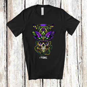 MacnyStore - Personalized Custom Name Mardi Gras Skull With Beads; Joyful Mardi Gras Skull; Family Parades T-Shirt