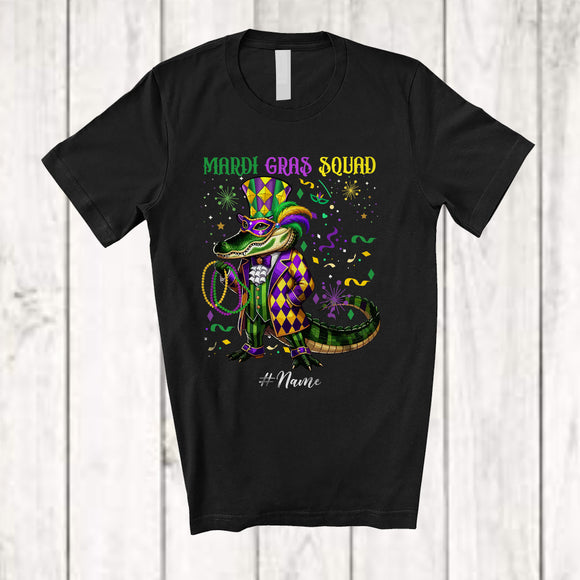 MacnyStore - Personalized Custom Name Mardi Gras Squad; Adorable Beads Alligator Cosplay; Parades T-Shirt