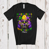 MacnyStore - Personalized Custom Name Mardi Gras Squad; Joyful Video Game Controller Jester Hat; Gaming T-Shirt