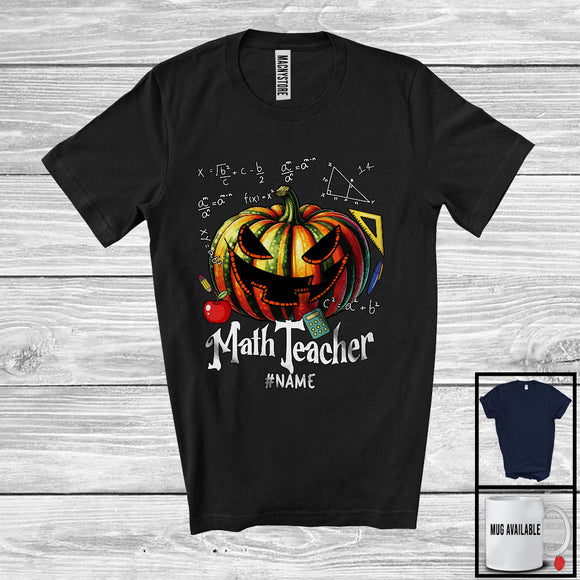 MacnyStore - Personalized Custom Name Math Teacher; Horror Halloween Costume Pumpkin; Teaching T-Shirt