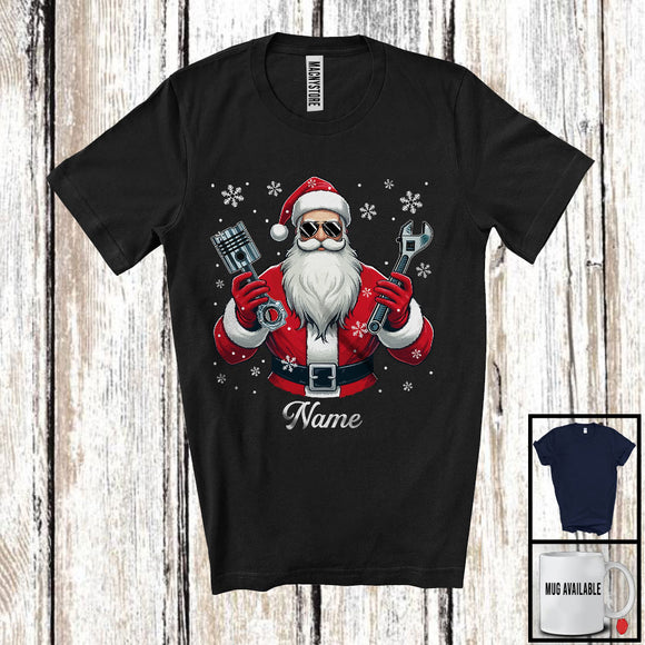 MacnyStore - Personalized Custom Name Mechanic Santa, Joyful Christmas Santa Snowing, Careers Group T-Shirt