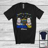 MacnyStore - Personalized Custom Name Meowzel Tov; Lovely Hanukkah Two Cat Menorah Lover; Family Group T-Shirt