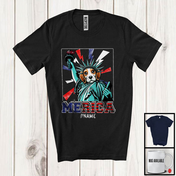 MacnyStore - Personalized Custom Name Merica, Humorous 4th Of July Liberty Beagle, Animal Beagle Patriotic T-Shirt