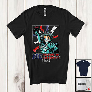 MacnyStore - Personalized Custom Name Merica, Humorous 4th Of July Liberty Cat Owner, Patriotic T-Shirt