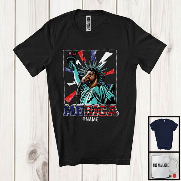 MacnyStore - Personalized Custom Name Merica, Humorous 4th Of July Liberty Horse, Farmer Patriotic Group T-Shirt