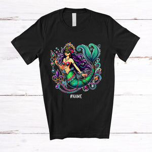 MacnyStore - Personalized Custom Name Mermaid Mardi Gras; Lovely Mermaid Parade Gras Cosplay; Family T-Shirt