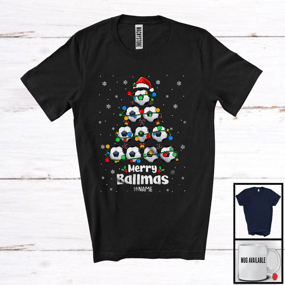 MacnyStore - Personalized Custom Name Merry Ballmas; Joyful Santa Soccer Christmas Tree; Sport Player Team T-Shirt