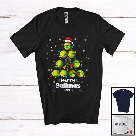 MacnyStore - Personalized Custom Name Merry Ballmas; Joyful Santa Tennis Christmas Tree; Sport Player Team T-Shirt