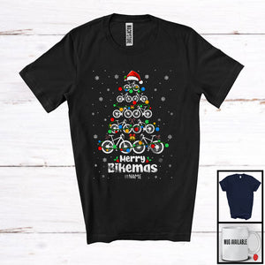 MacnyStore - Personalized Custom Name Merry Bikemas; Joyful Santa Bicycle Christmas Tree; Bicycle Rider T-Shirt