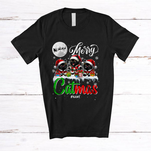 MacnyStore - Personalized Custom Name Merry Catmas; Amazing Christmas Three Santa Cat; Snow Animal T-Shirt