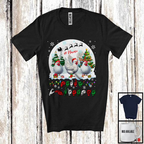 MacnyStore - Personalized Custom Name Merry Christmas; Lovely Three ASL Chickens; X-mas Moon Sign Language T-Shirt