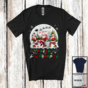 MacnyStore - Personalized Custom Name Merry Christmas; Lovely Three ASL Santas; X-mas Moon Sign Language T-Shirt