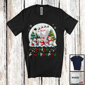 MacnyStore - Personalized Custom Name Merry Christmas; Lovely Three ASL Snowmies; X-mas Moon Sign Language T-Shirt