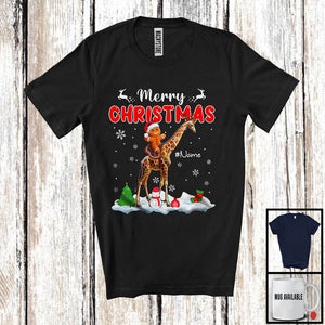 MacnyStore - Personalized Custom Name Merry Christmas; Lovely X-mas Gingerbread Riding Giraffe Animal T-Shirt