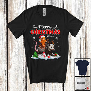 MacnyStore - Personalized Custom Name Merry Christmas; Lovely X-mas Gingerbread Riding Opossum Animal T-Shirt