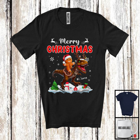 MacnyStore - Personalized Custom Name Merry Christmas; Lovely X-mas Gingerbread Riding T rex Animal T-Shirt