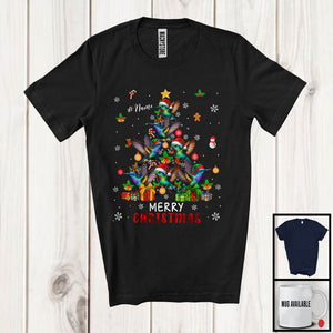 MacnyStore - Personalized Custom Name Merry Christmas; Lovely X-mas Tree Hummingbird Snowing; Bird Animal T-Shirt