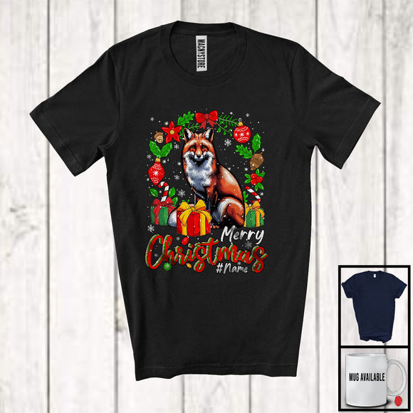 MacnyStore - Personalized Custom Name Merry Christmas; X-mas Fox Wild Animal Snow; Family Group T-Shirt