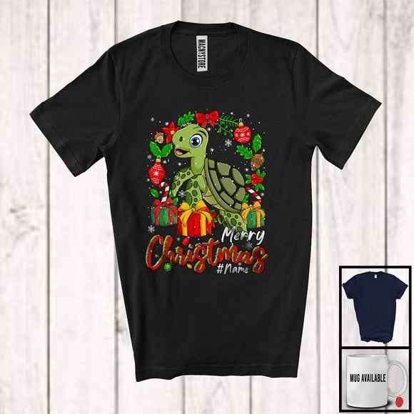 MacnyStore - Personalized Custom Name Merry Christmas; X-mas Turtle Sea Animal Snow; Family Group T-Shirt