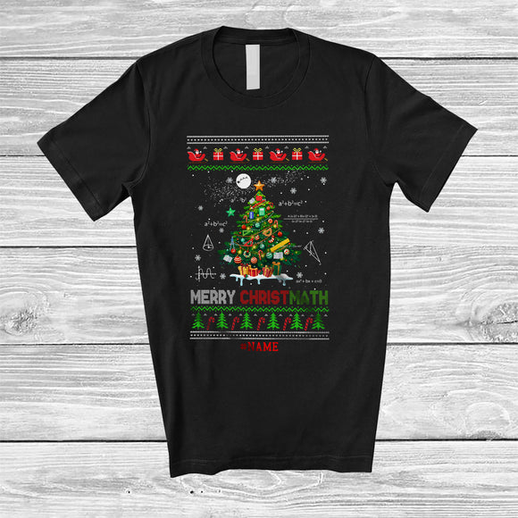 MacnyStore - Personalized Custom Name Merry Christmath; Joyful Christmas Tree Math; Sweater Students Teacher T-Shirt