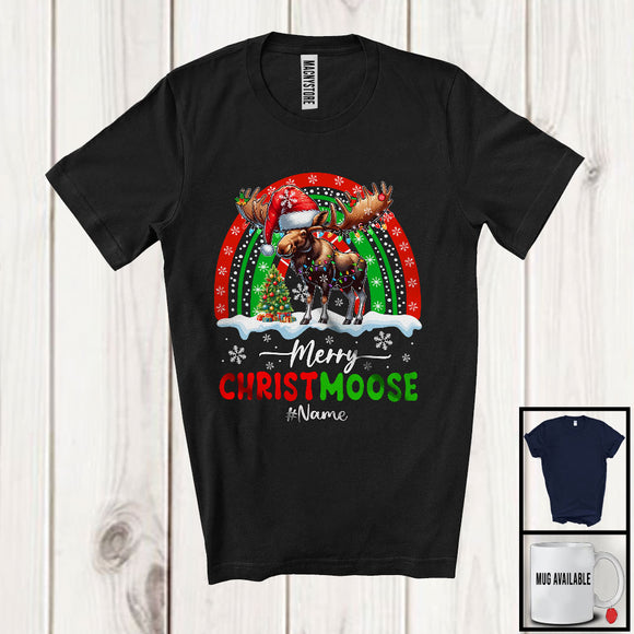 MacnyStore - Personalized Custom Name Merry Christmoose; Awesome Christmas Santa Moose; Rainbow Snowing T-Shirt