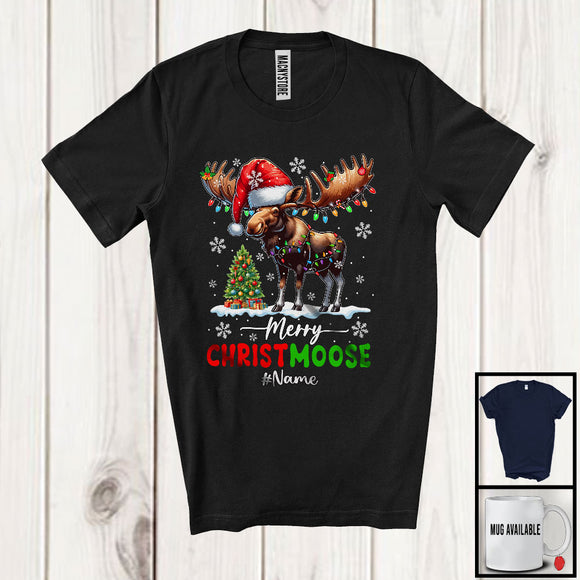 MacnyStore - Personalized Custom Name Merry Christmoose; Awesome Christmas Santa Moose; X-mas Snowing T-Shirt