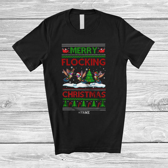 MacnyStore - Personalized Custom Name Merry Flocking; Wonderful Christmas Sweater Three Hummingbird; Bird T-Shirt