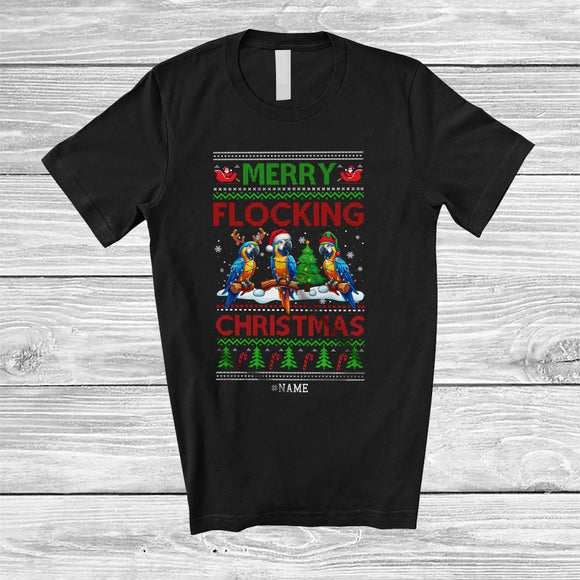 MacnyStore - Personalized Custom Name Merry Flocking; Wonderful Christmas Sweater Three Macaw; Bird T-Shirt