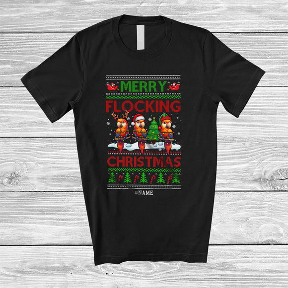 MacnyStore - Personalized Custom Name Merry Flocking; Wonderful Christmas Sweater Three Parot; Bird T-Shirt