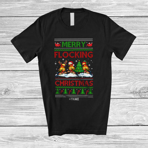 MacnyStore - Personalized Custom Name Merry Flocking; Wonderful Christmas Sweater Three Sun%C2%A0Conure; Bird T-Shirt