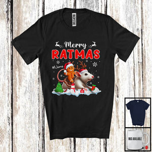 MacnyStore - Personalized Custom Name Merry Ratmas; Awesome Christmas Santa Gingerbread Riding Rat T-Shirt