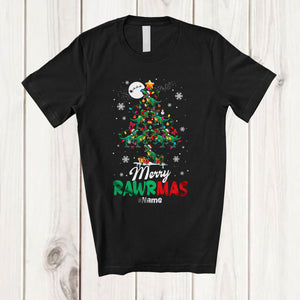 MacnyStore - Personalized Custom Name Merry Rawrmas; Amusing Christmas Tree T-Rex Dinosaur; Family T-Shirt