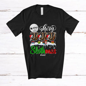 MacnyStore - Personalized Custom Name Merry Slothmas; Amazing Christmas Three Santa Sloth; Snow Animal T-Shirt