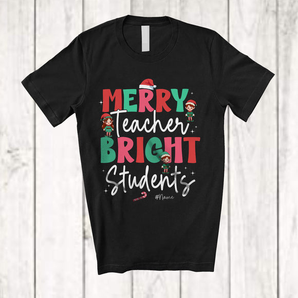 MacnyStore - Personalized Custom Name Merry Teacher Bright Students; Amazing Christmas Elf; Family T-Shirt