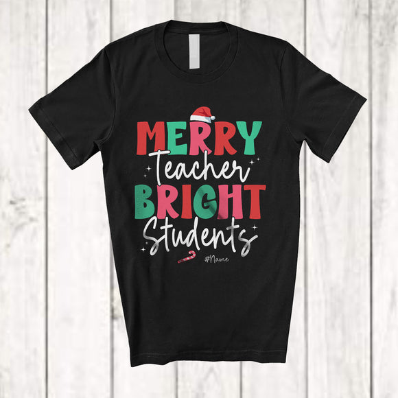 MacnyStore - Personalized Custom Name Merry Teacher Bright Students; Amazing Christmas Santa; Family T-Shirt