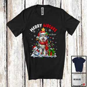 MacnyStore - Personalized Custom Name Merry Wolves; Lovely Christmas Lights Santa Wolves; Snowman T-Shirt