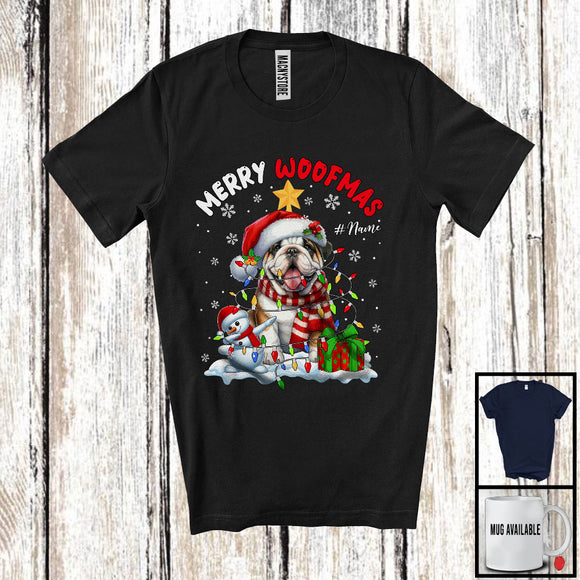 MacnyStore - Personalized Custom Name Merry Woofmas; Lovely Christmas Lights Santa Bulldog; Snowman T-Shirt